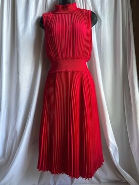 Nanette Lepore Orange/Red Pleated Sleeveless Midi Dress